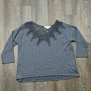 Staring At Stars Crochet Neckline 3/4 Sleeve Top